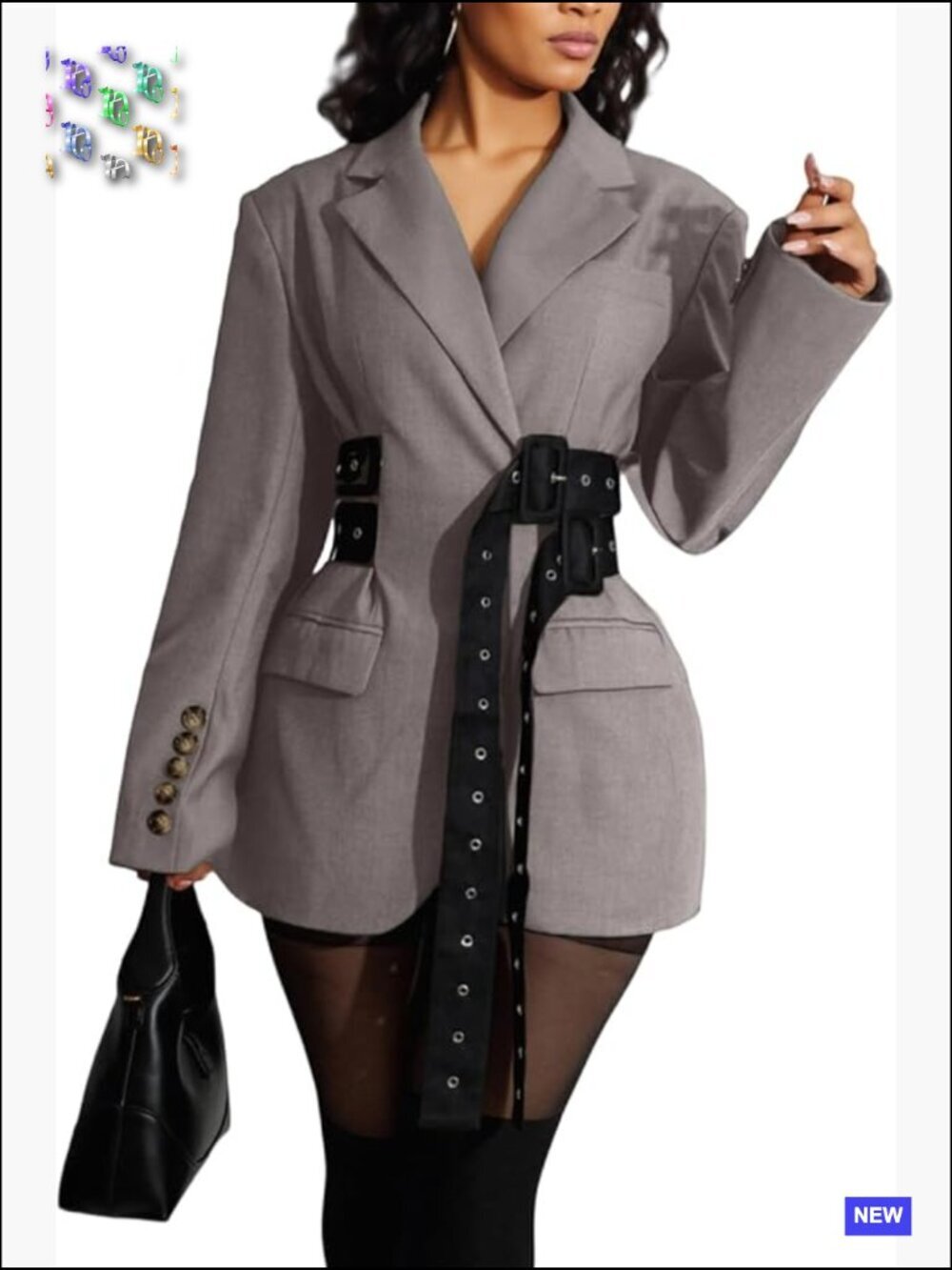 Elegant Modern Fitted Blazer Lapel Belted Work Office Jacket Long Sleeve
